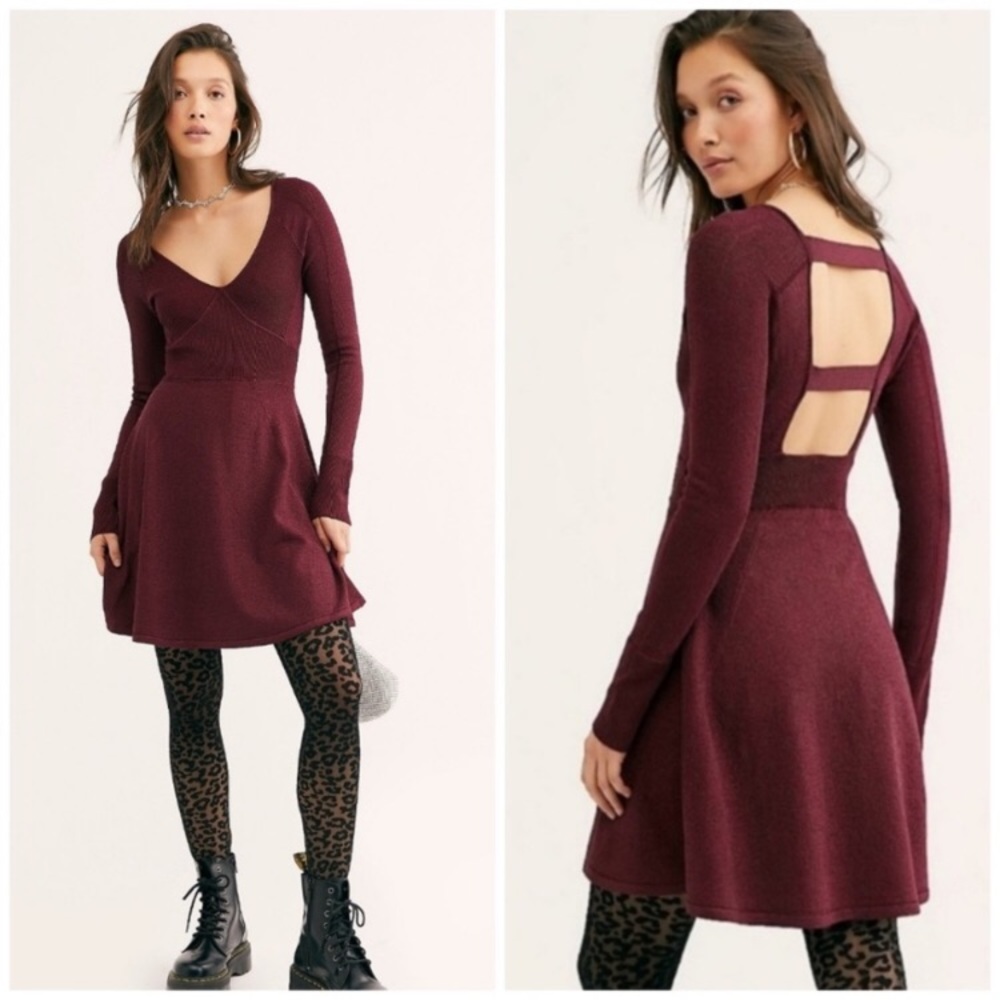 🚫SOLD🚫Free People Wildest Dreams Mini Knit Sparkle Dress in Plum NWOT